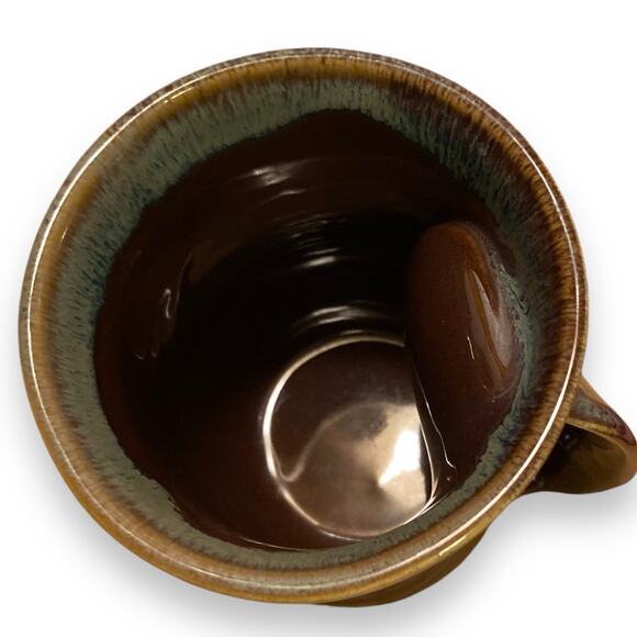 Hand Thrown Clay Blue Tan Brown Glazed Hand Warmer Tea Cup Coffee Mug Fall - Picture 6 of 15